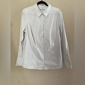 M.M. LaFleur Light Gray Off White Button Up Blouse shirt Sz 1X +1 classic